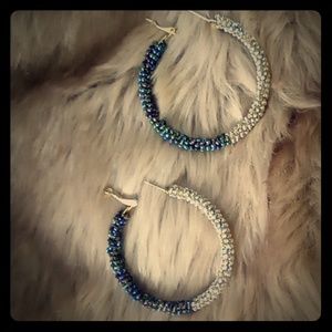 Deep Prism Blue Purple + Silver Hoop Earrings NWT